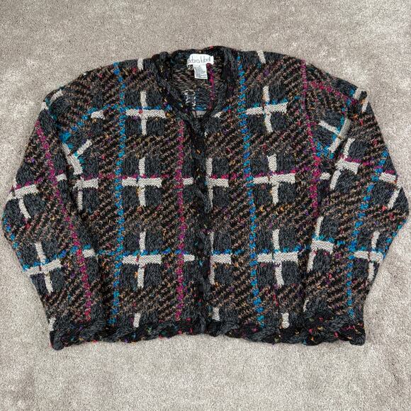 Vtg Cardigan Sweater Debra Lubell Size M Mixed Media Gray Grandma Old Money - Picture 1 of 6